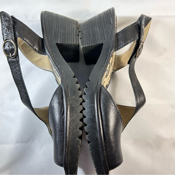 Fly London P501023000 Wedge Sandal Strap Ankle Leather Black US 8 / EU 39 - Picture 6 of 9